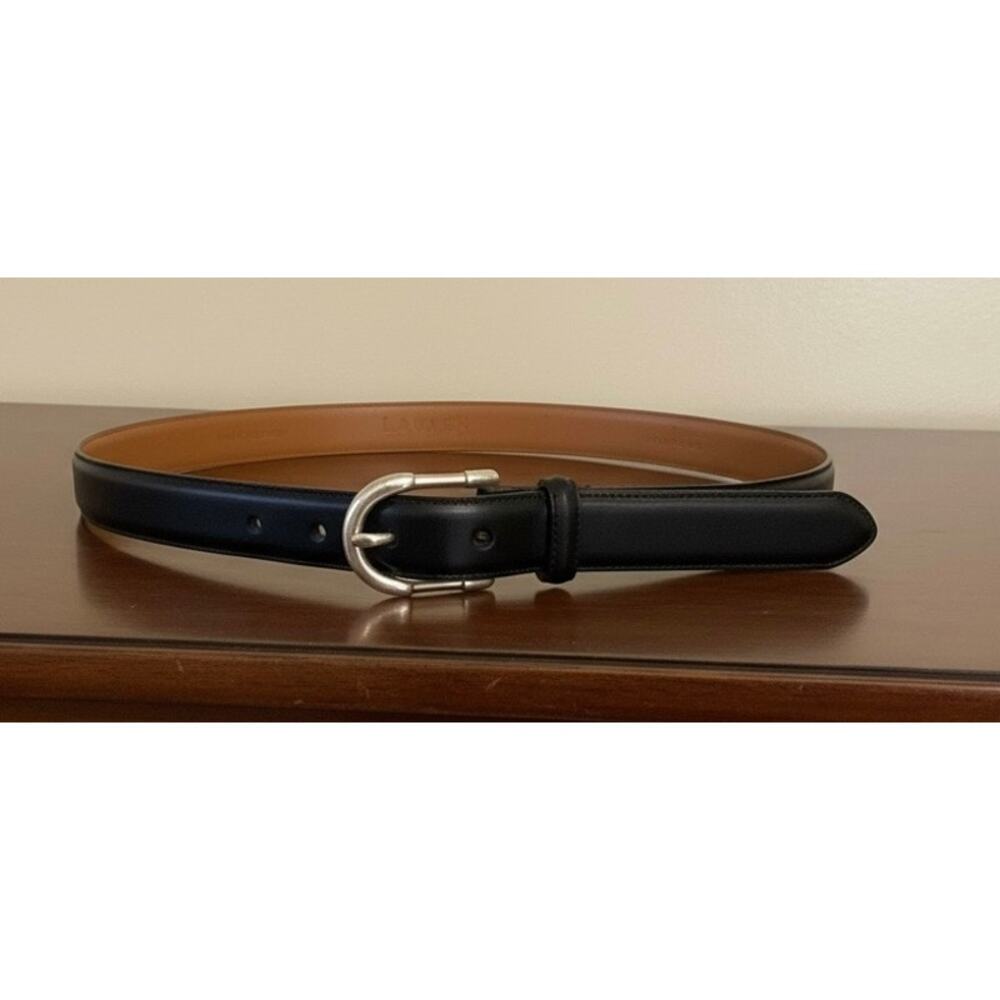 Lauren Ralph Lauren Classic Navy Smooth Leather Belt Silver Toned Buckle Size XL